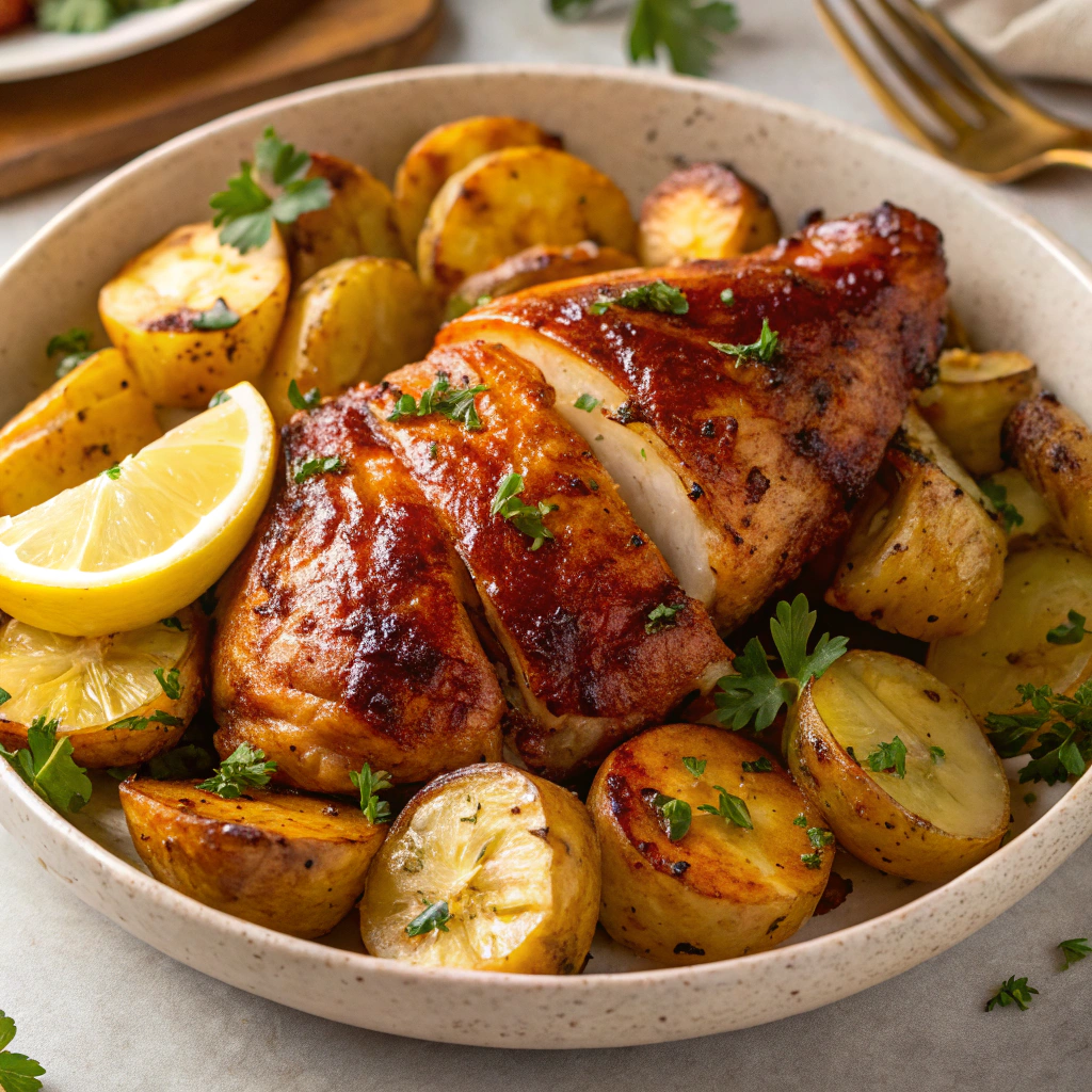 baked chicken and potatoes